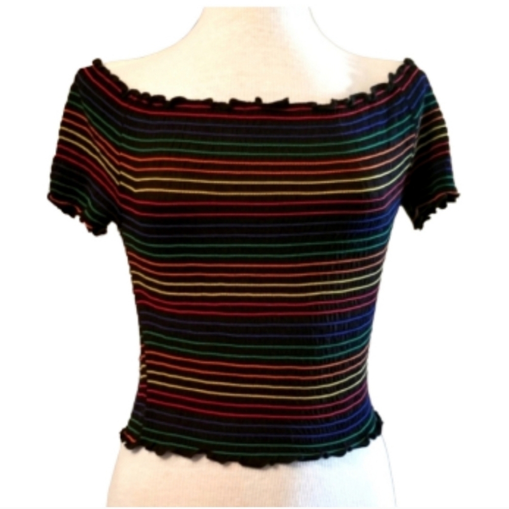 HEART & HIPS Smocked Crop Top Black Multi Size L